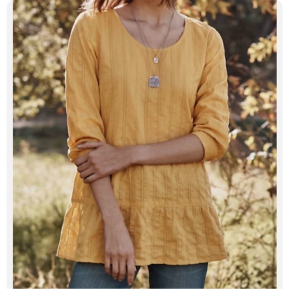 J. Jill Peplum Tiered Babydoll Woven Textured Mustard Yellow Blouse Size S - Picture 1 of 10